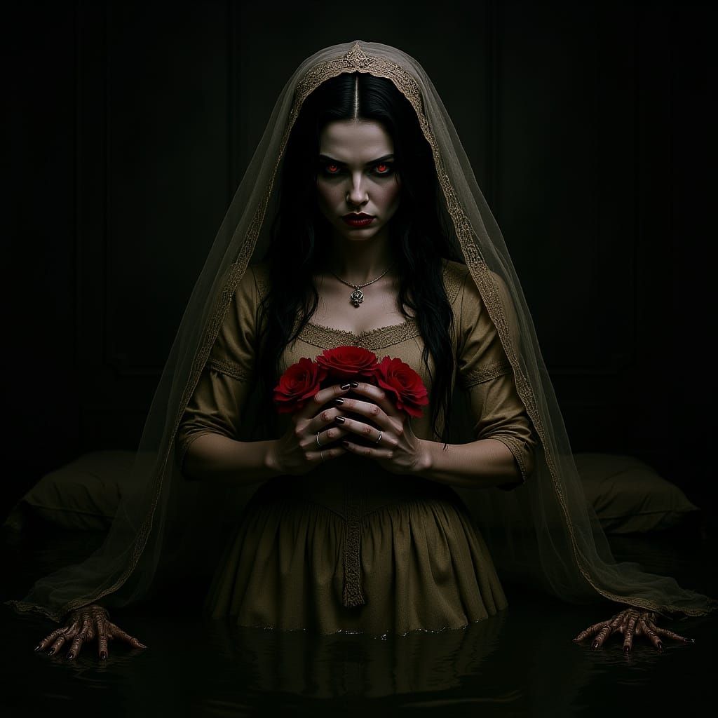 Haunted La Llorona Levitation in Vintage Photography Style