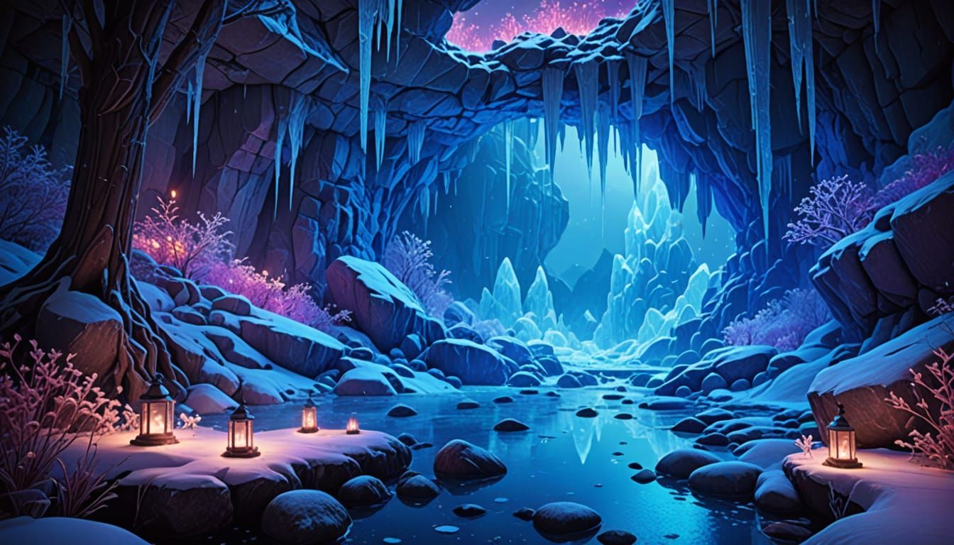 Glowing Grotto at Night: A Fantasy Illustration