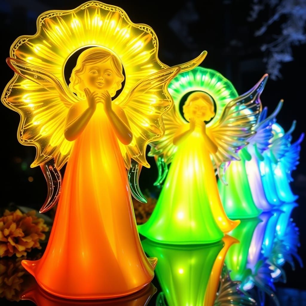 Vibrant Blown Glass Angel Figurines