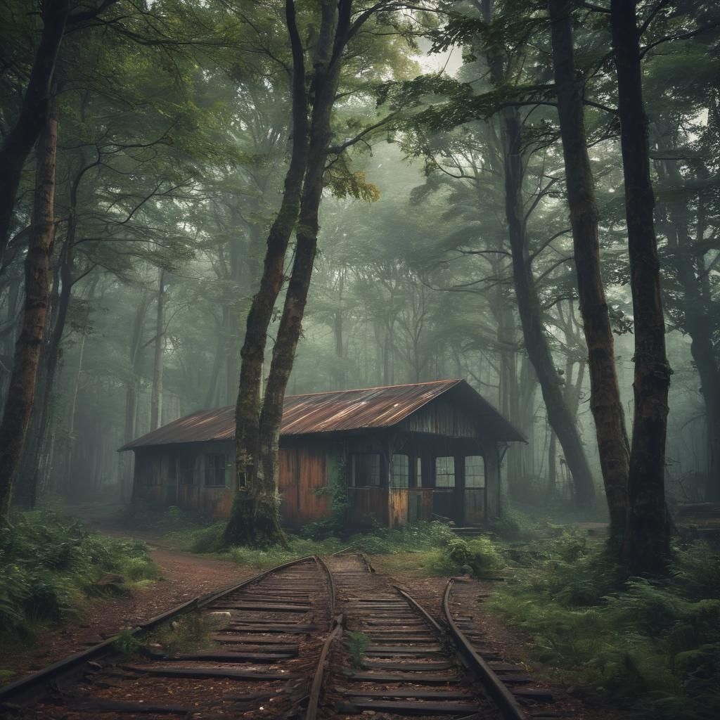 Mystical Trainshed in a Dense Forest