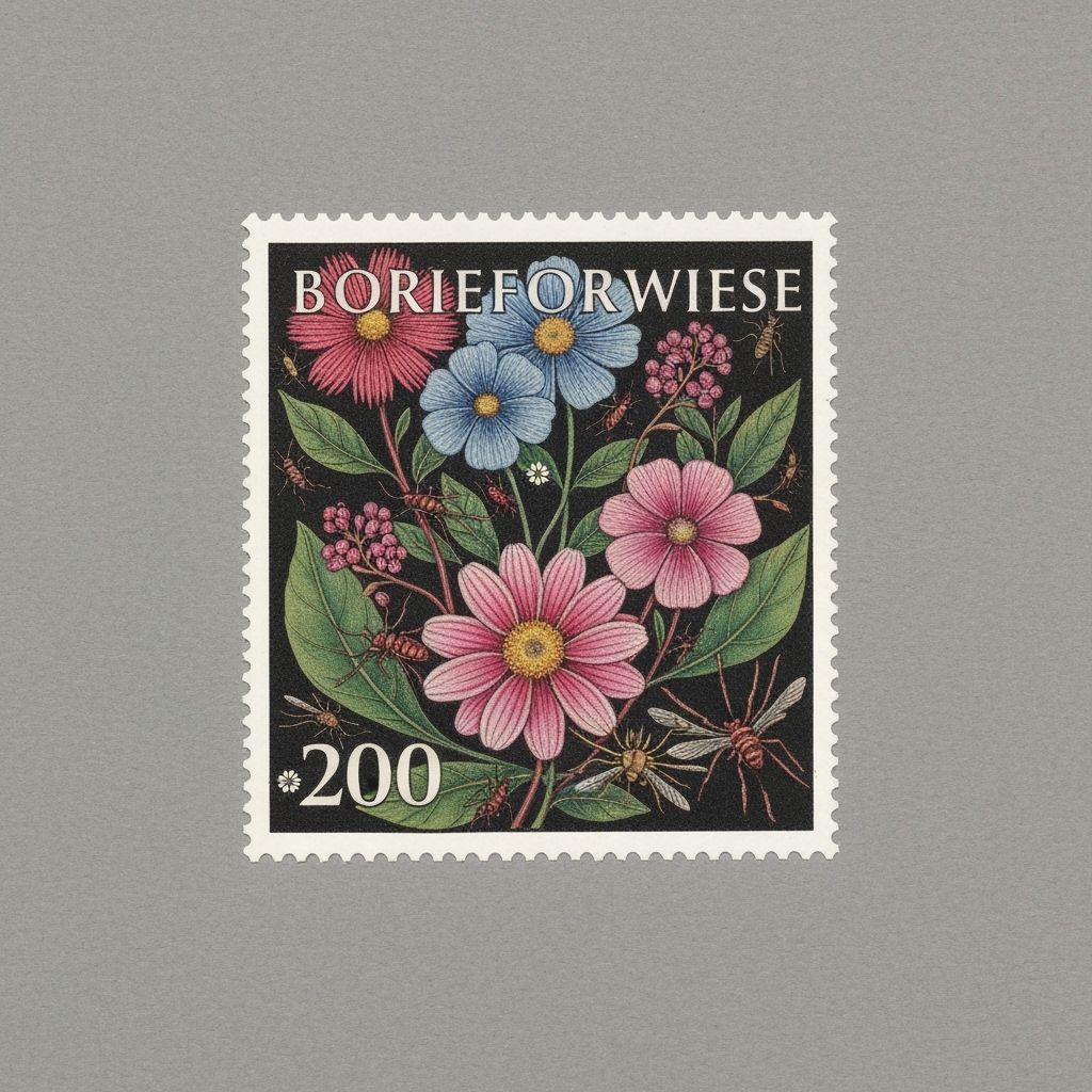 Exotic Flower Meadow Postage Stamp in High Quality