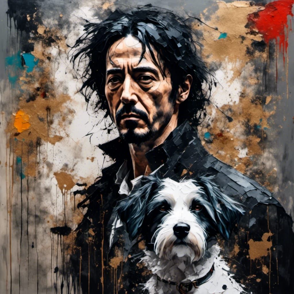 Man Walking Dog: Modern Matte Gouache Painting