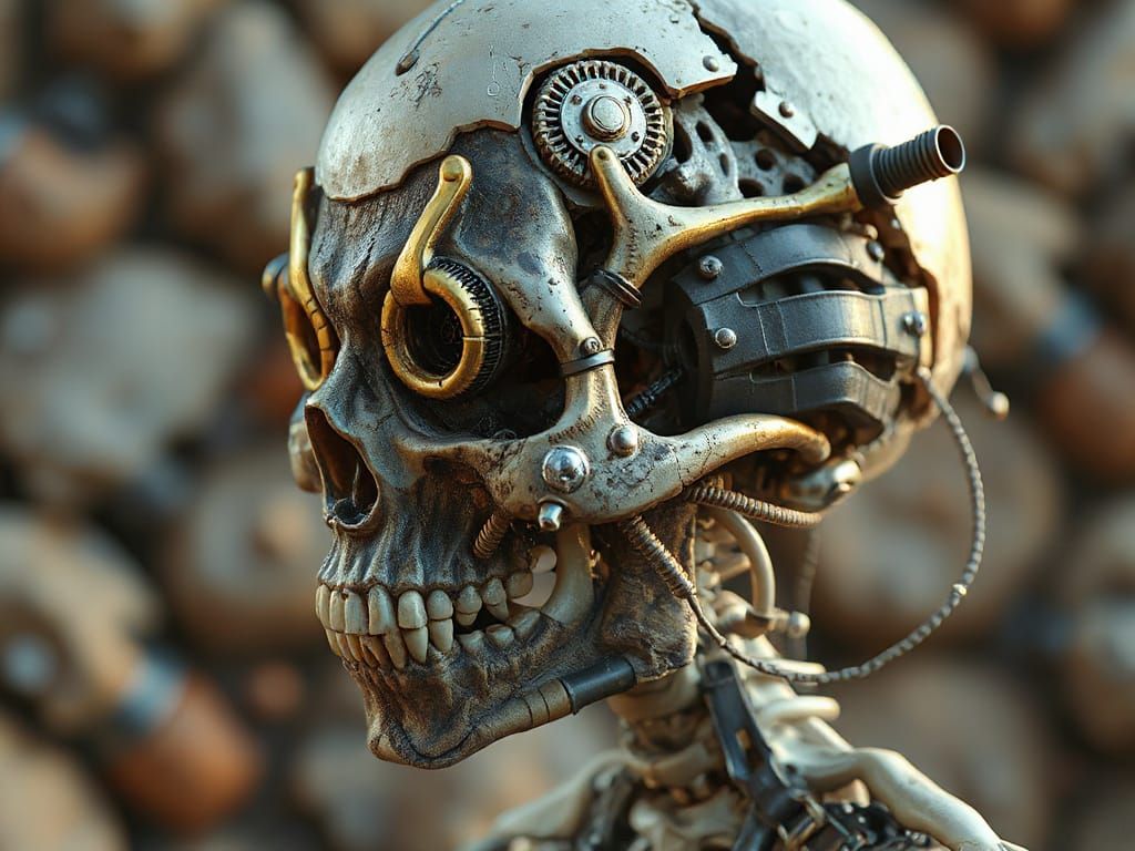 Biopunk Decayed Face with Mechanical Elements