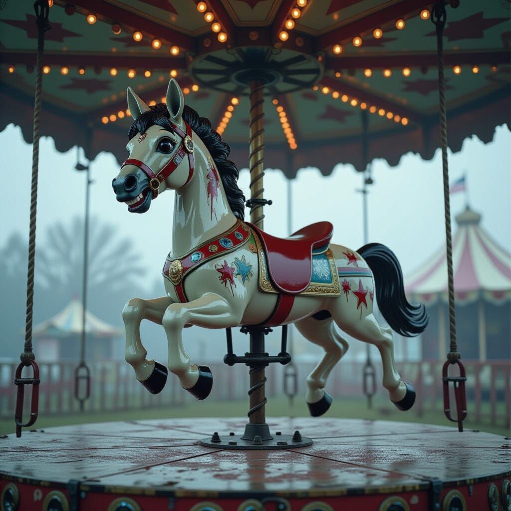 Grotesque Carousel Horse Toy in Hyperrealistic Digital Paint...