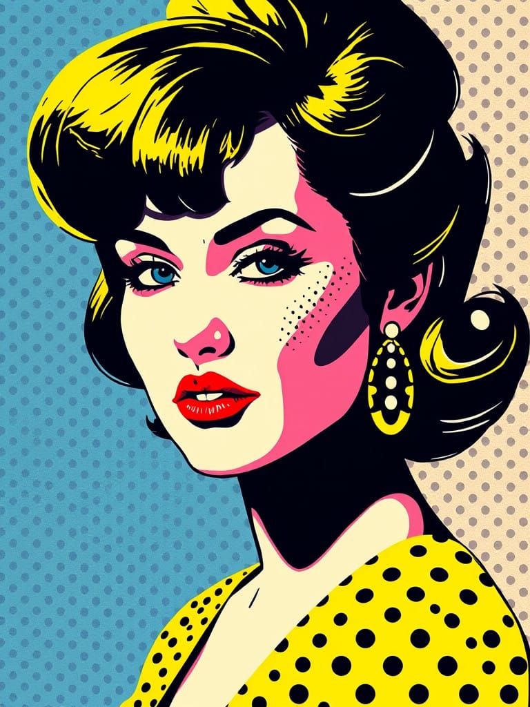 Bold Pop Art Portrait in Tetradic Colors with Ben Day Dots