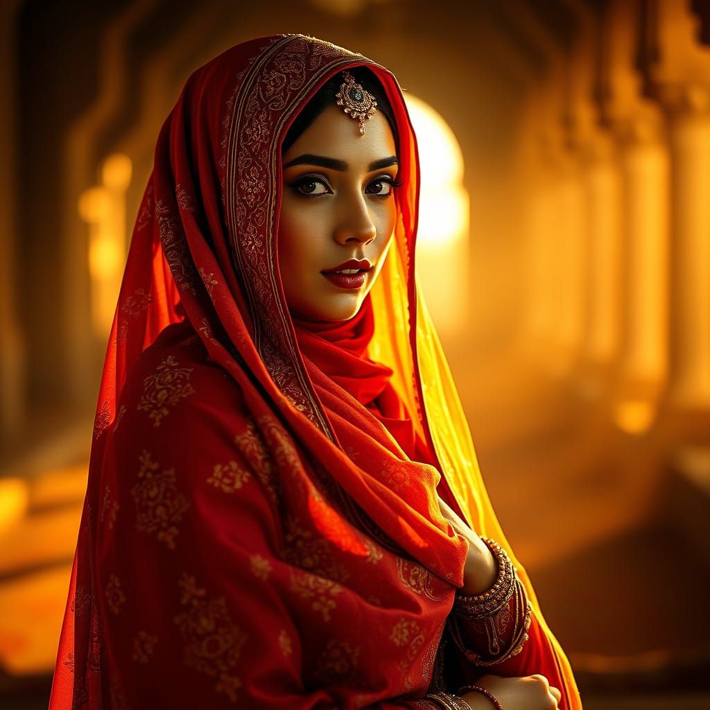 Elegant Muslim Woman in Warm Golden Light