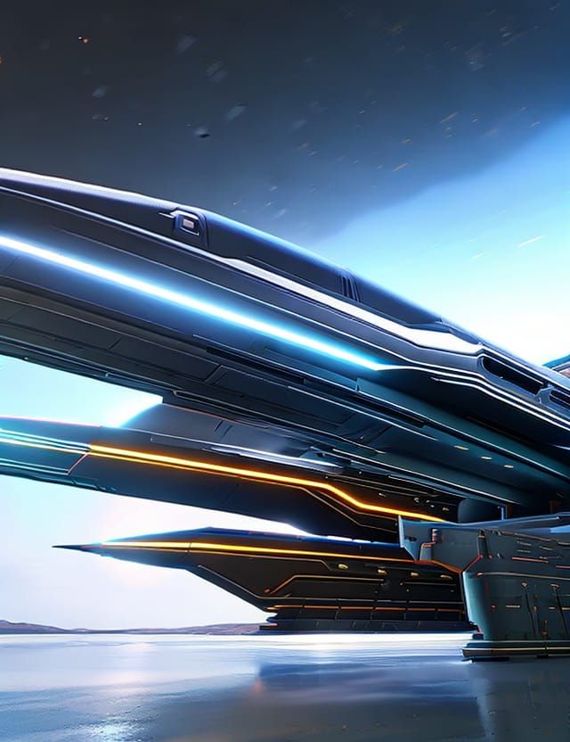 Futuristic Sci-Fi Spaceship with Guns, Digital Art
