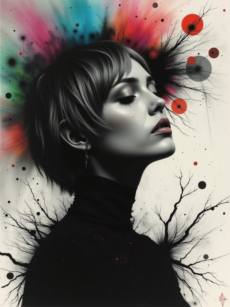 Ethereal Gothic Woman in Abstract Surreal Watercolour