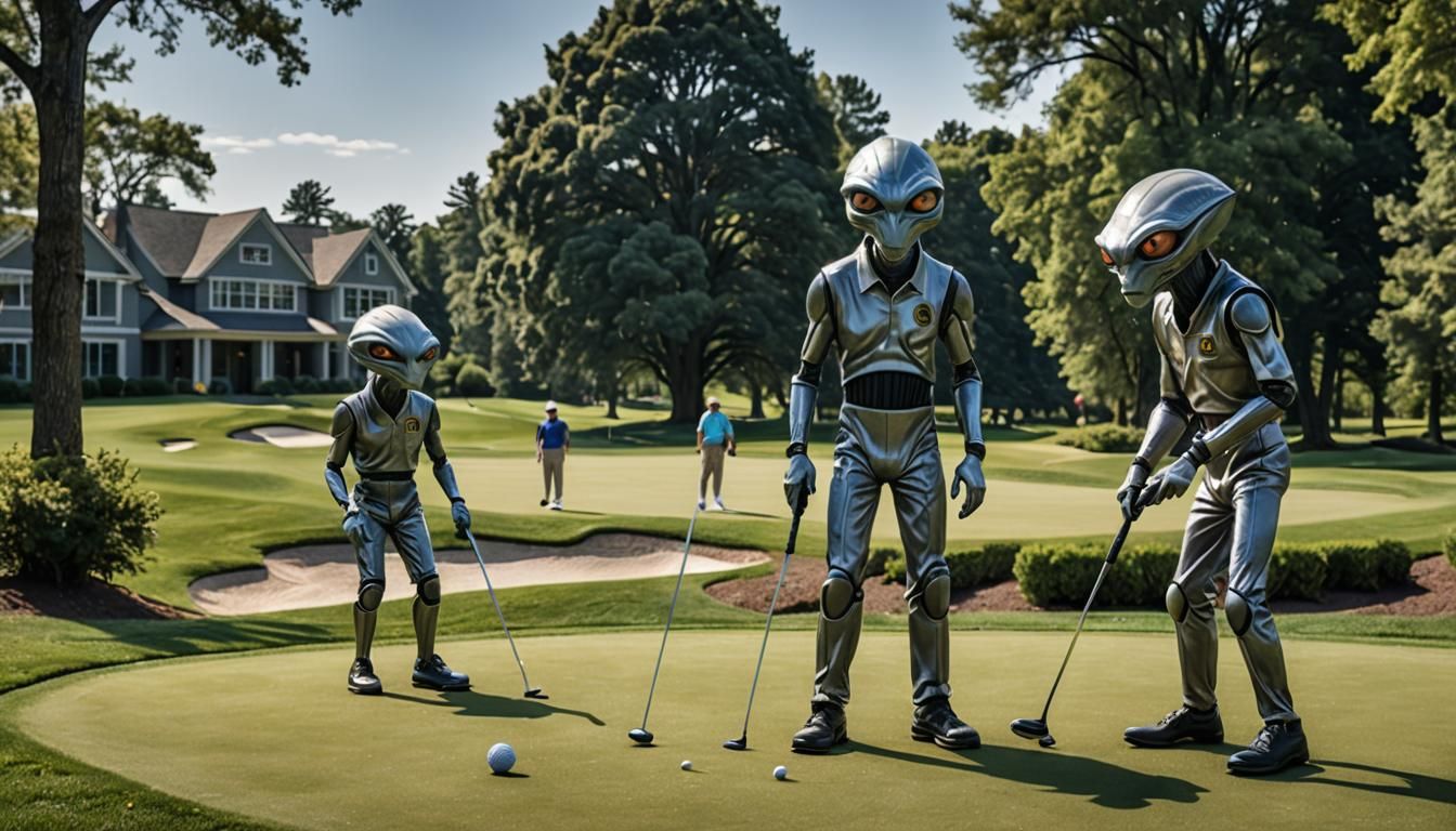 Gray Aliens Golfing at the Country Club