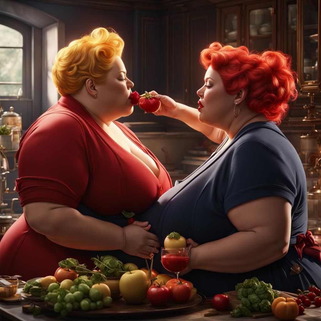 Romantic Kiss: Detailed Matte Painting of Two Women