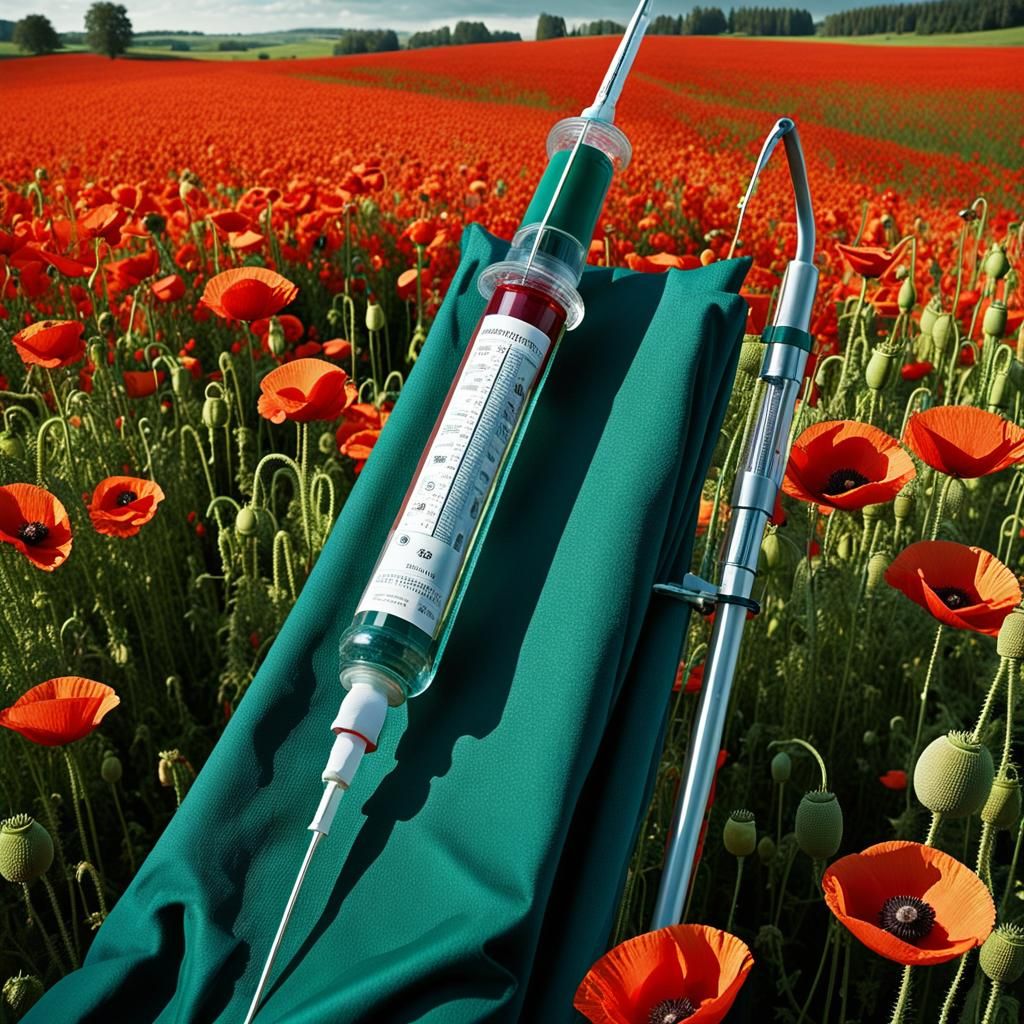 Surreal Patient in Poppy Field: Dark Fantasy Art