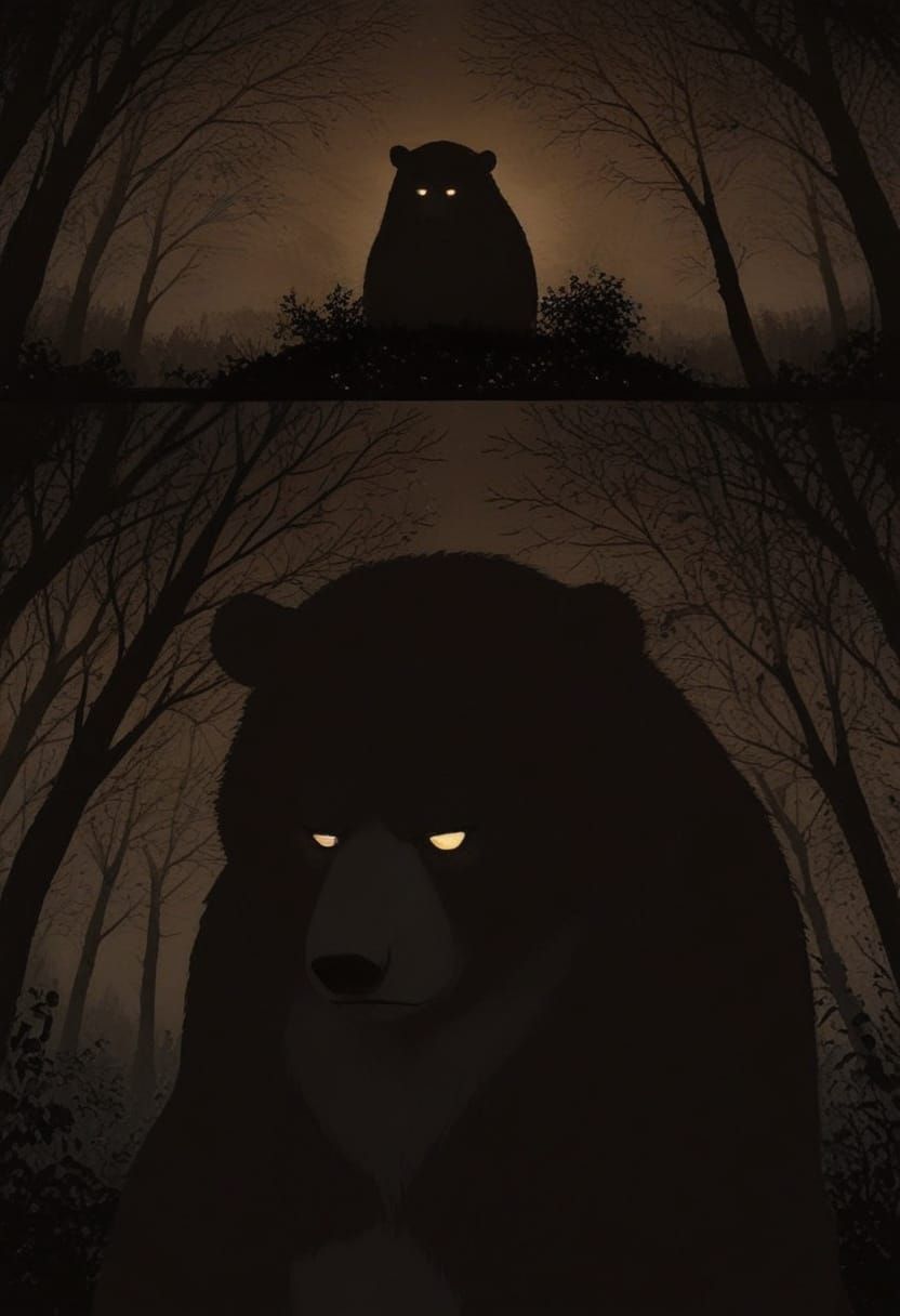 Eerie Dark Fantasy Illustration of a Shadowy Tug Bear