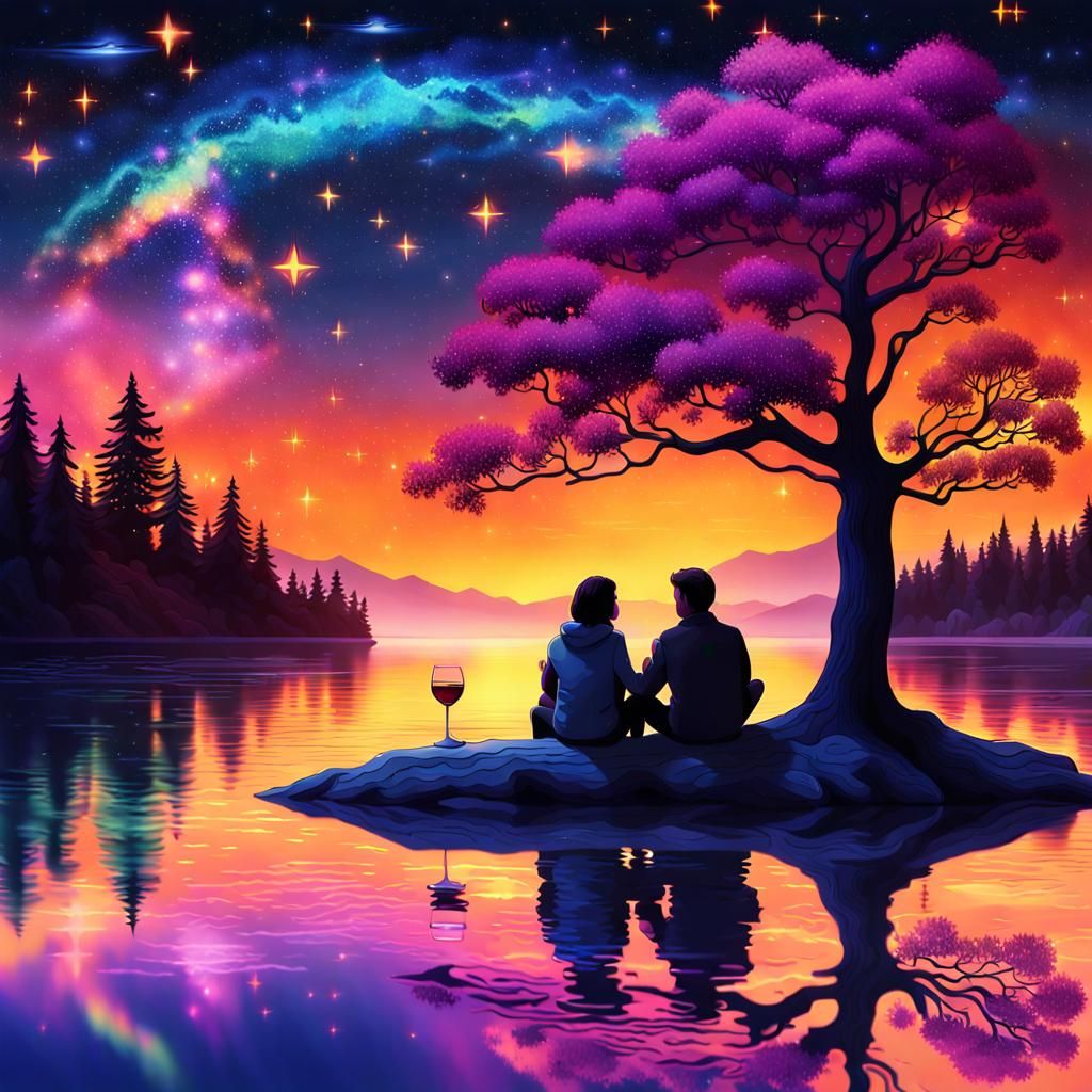 Lake Reflection of Galaxy in Dreamlike Fantasy Art