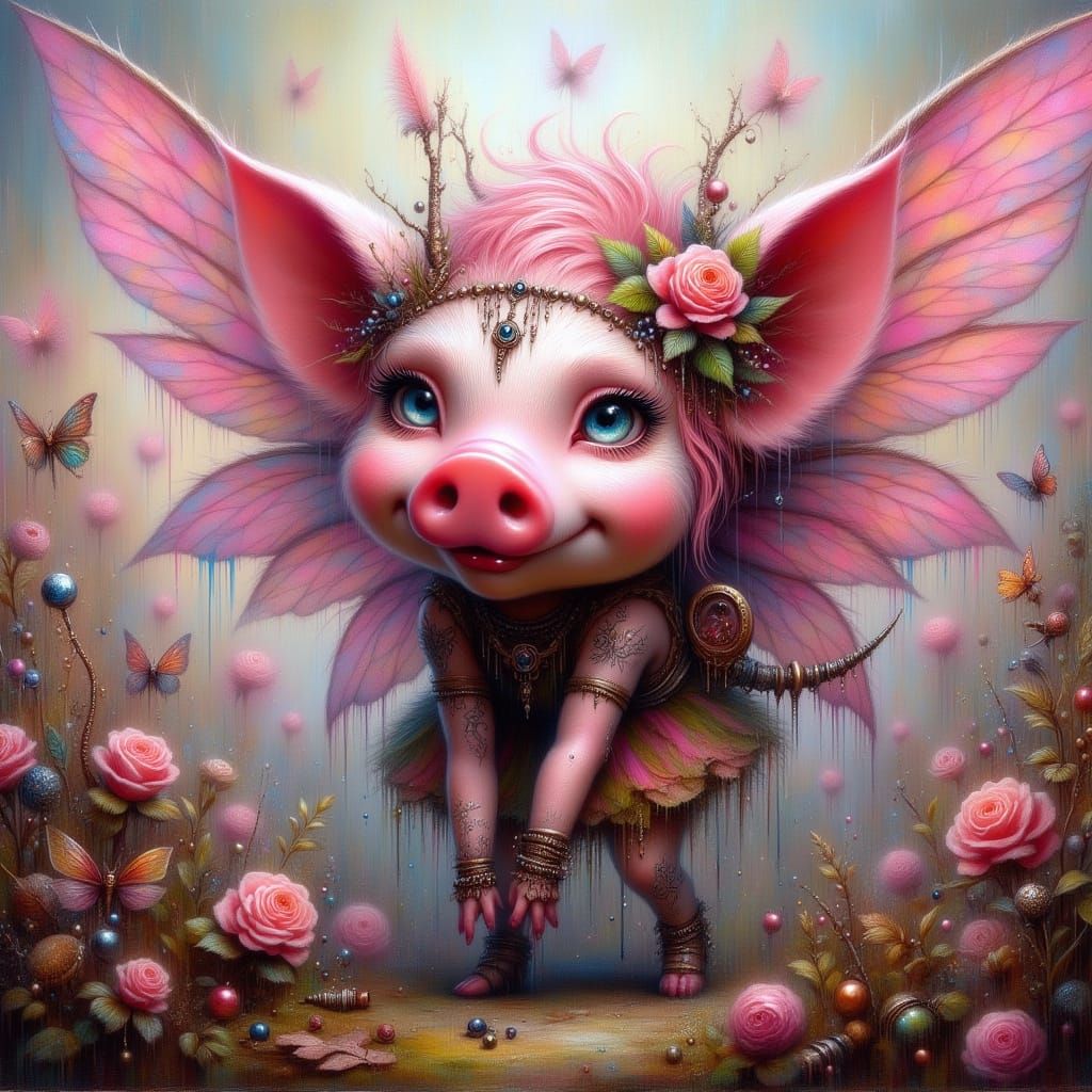 Pink Pig with Fairy Wings in Flight