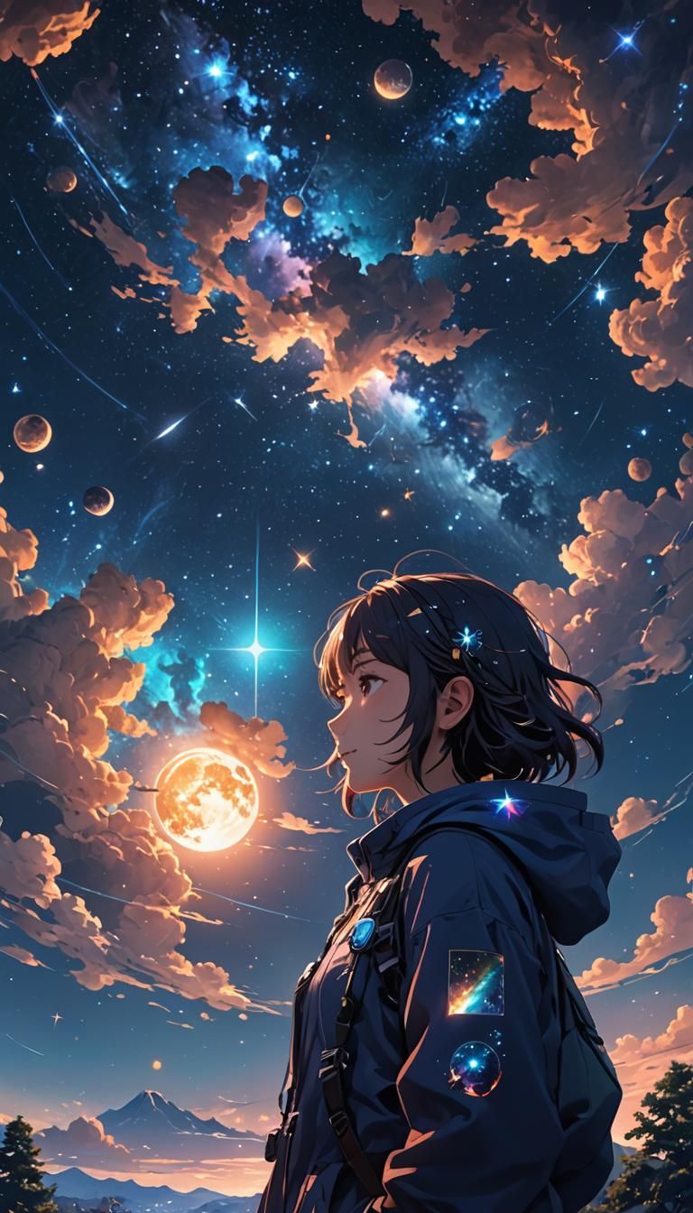 Anime Style Cosmic Night Sky in 3D