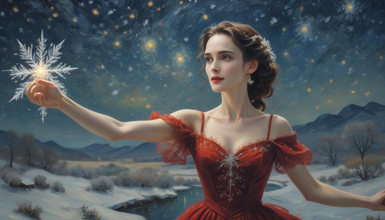 Winona Ryder as Van Gogh-Style Starry Night Snow Scene