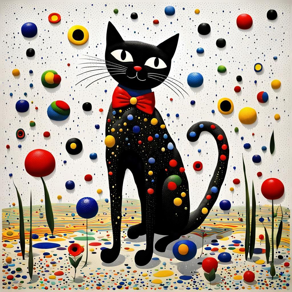3D happy black cat  the  middle  the field