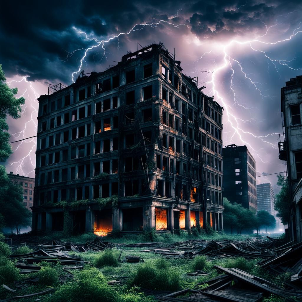 Ominous Nature Reclaims Abandoned City with Fire