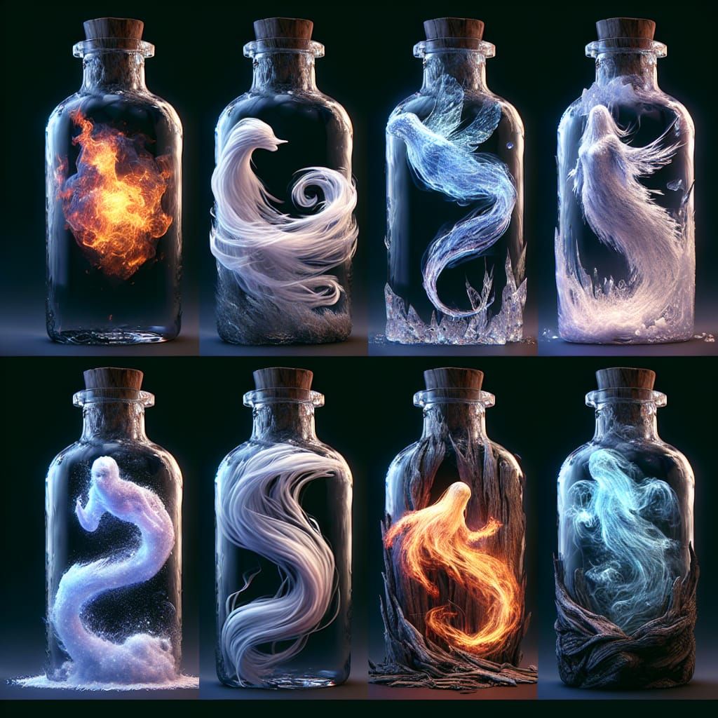 Elemental Bottle Ghosts in CGI Style