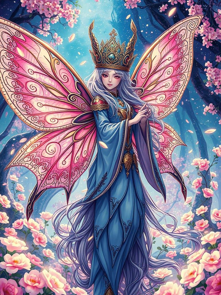 Moth-like Fairy King in Psychedelic Forest