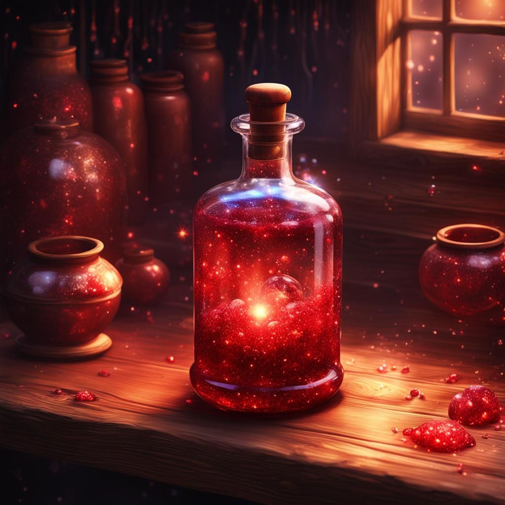 Elegant Magical Potion on Wooden Shelf