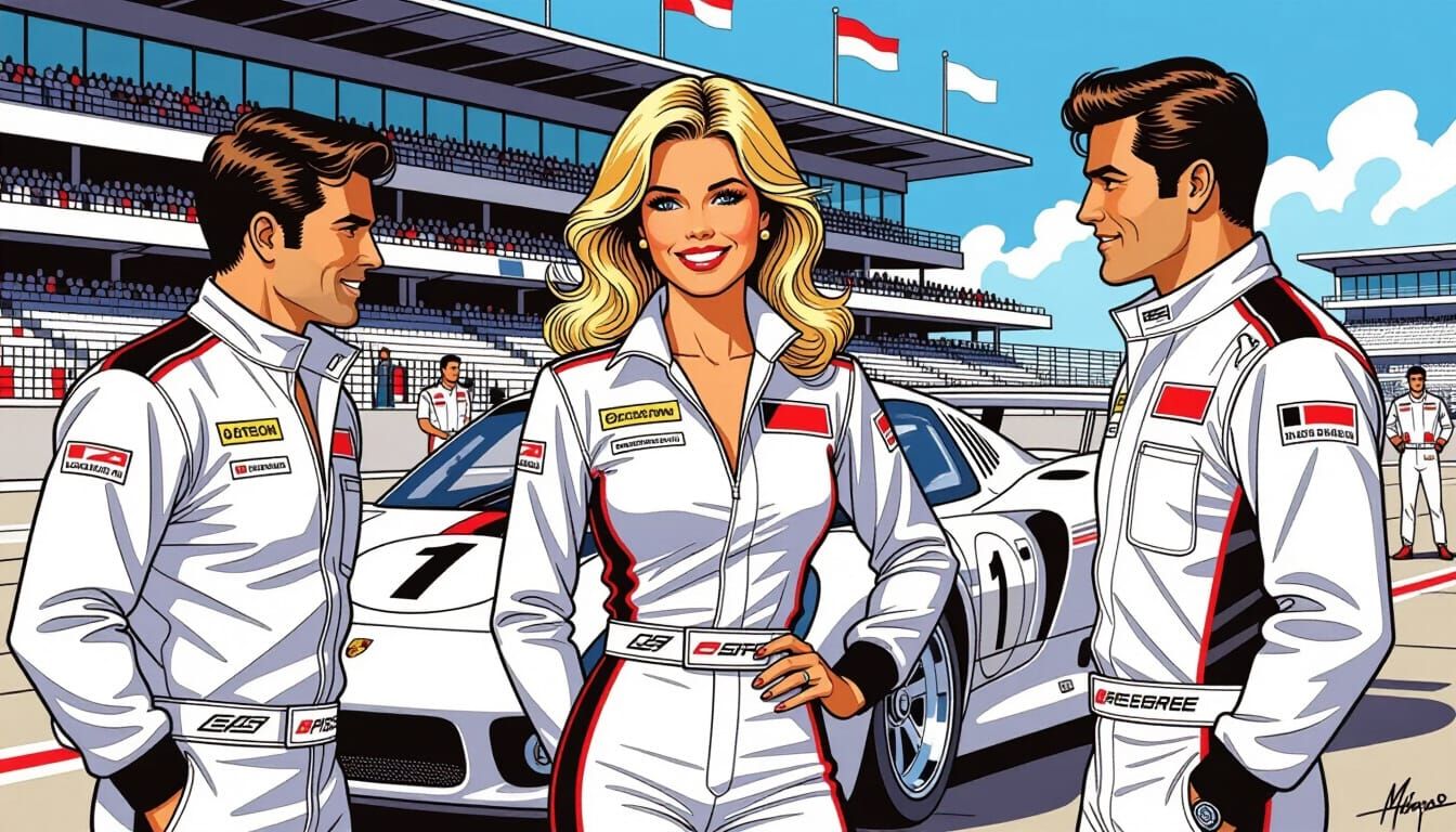 Race Team in Milo Manara Style Illustration