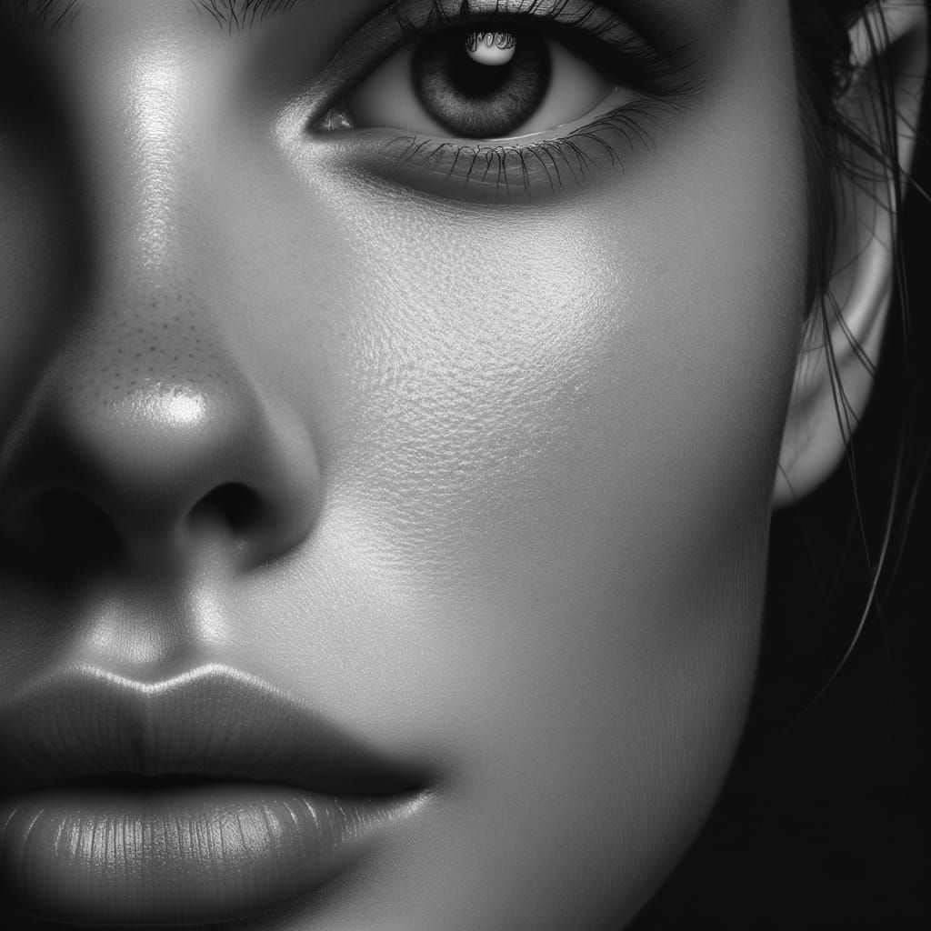 Monochrome Portrait of Young Woman with High Contrast