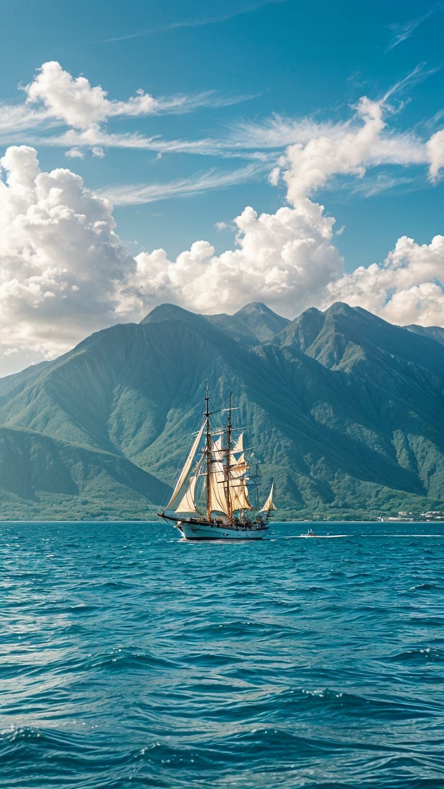 Serene Coastal Panorama in Golden Afternoon Light