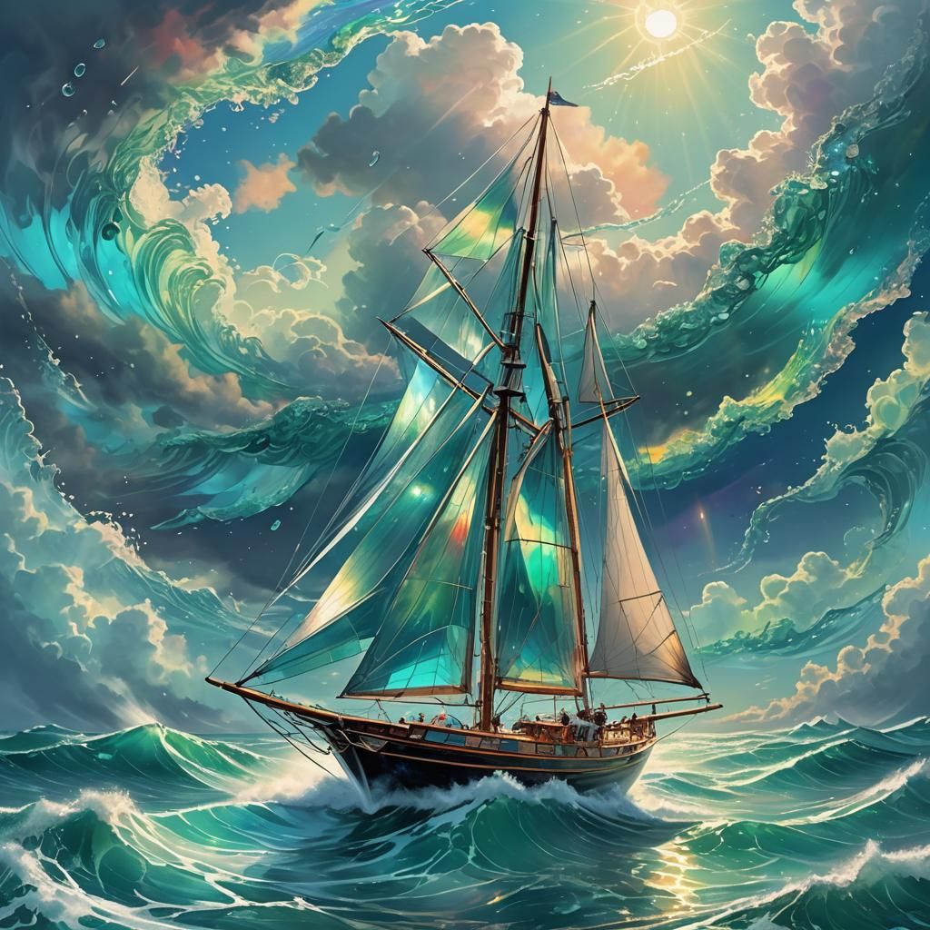 Glass Sailboat Navigating Candy-Coated Storm