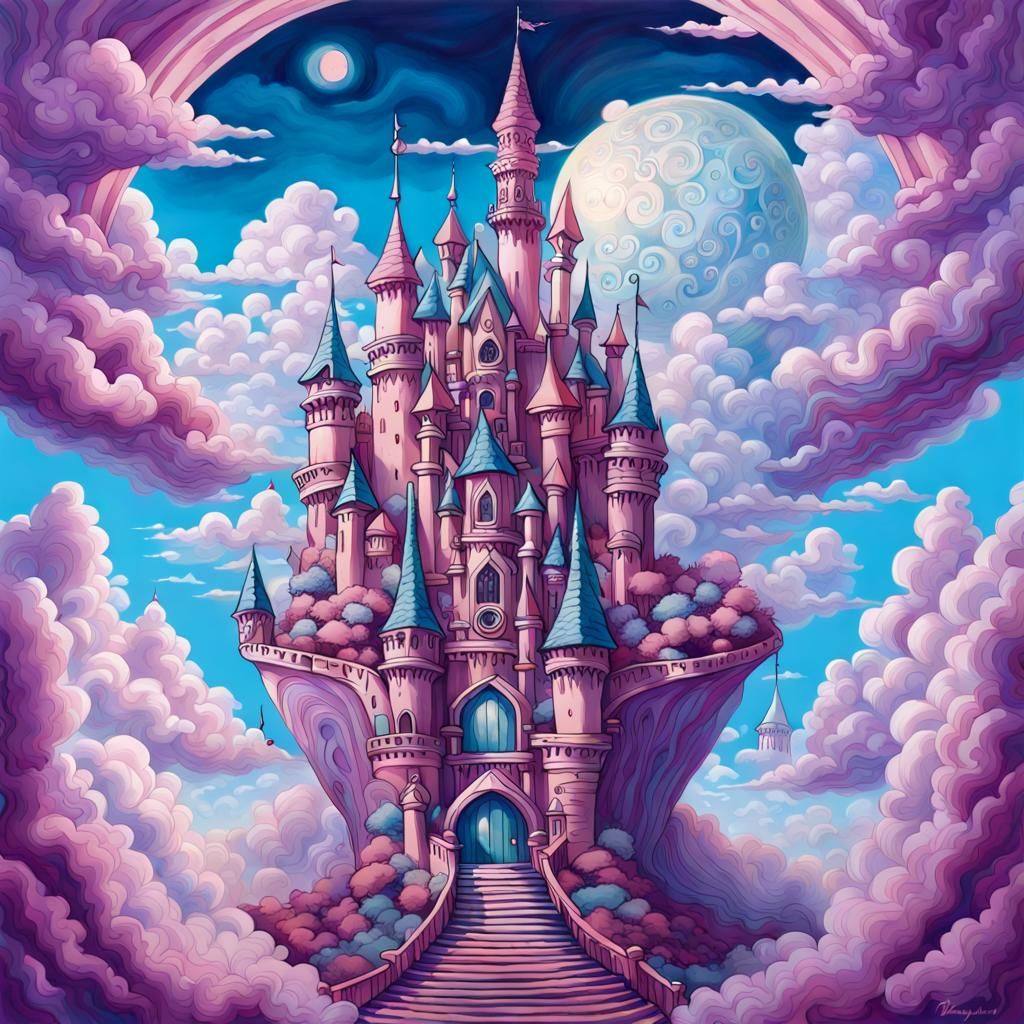 Fairy Castle Made of Clouds in Solarpunk Style