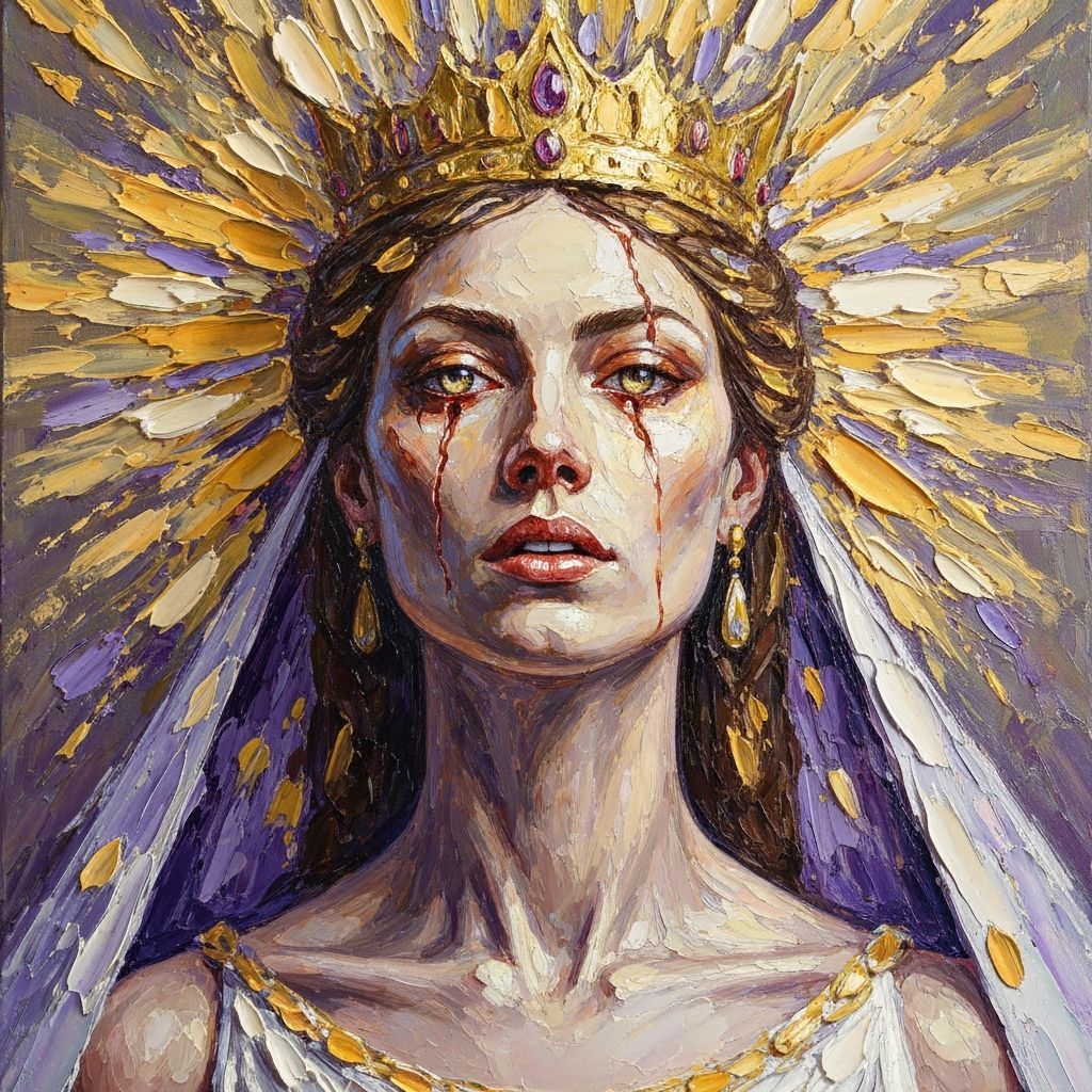 Mythical Queen in Fractured Light, Impasto Oil Painting
