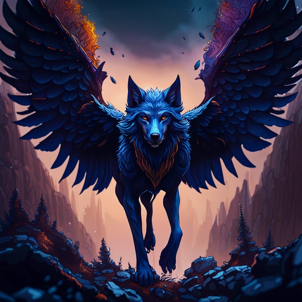 Hyperrealistic Winged Wolves in Detailed Matte Painting