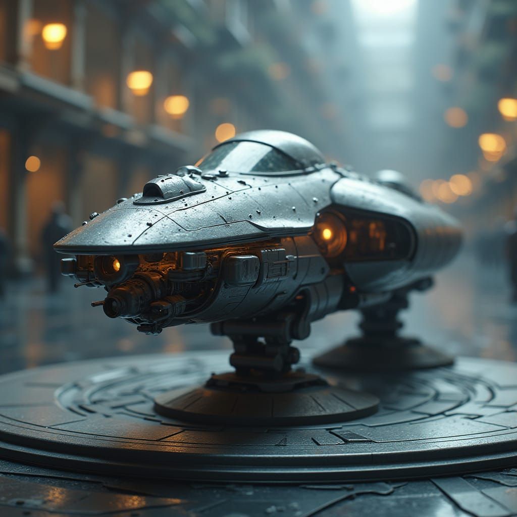 Cyberpunk Space Vessel in Polished Metal