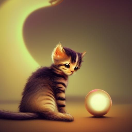 a cute tiny kitten playing with a ball of yarn