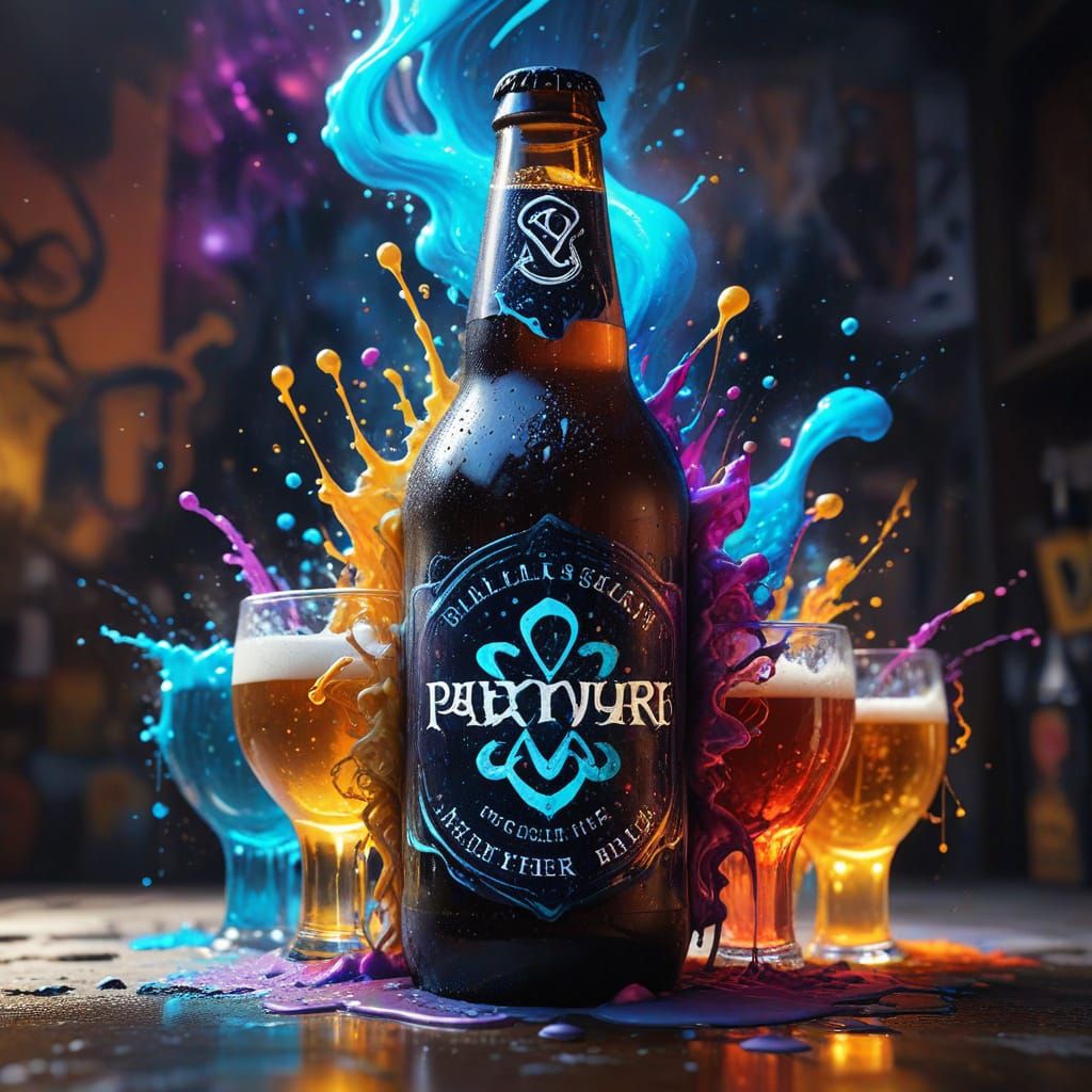 Magical Glowing Beers with Zodiac Symbols in Graffiti Art St...