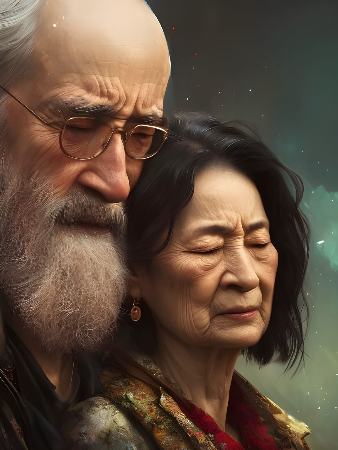 Detailed Portrait: Elderly Couple Sharing Grief