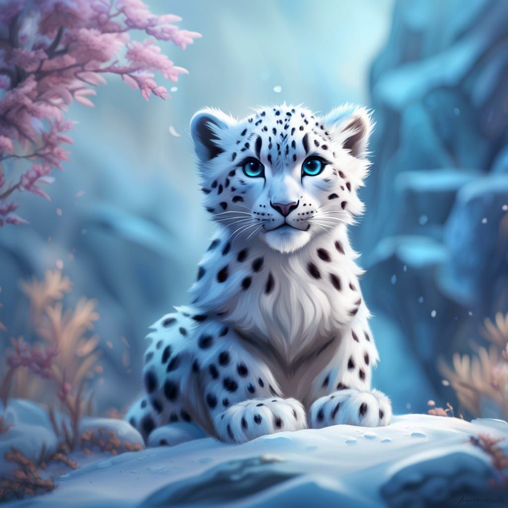 Icy Snow Leopard Cub Fantasy Concept Art
