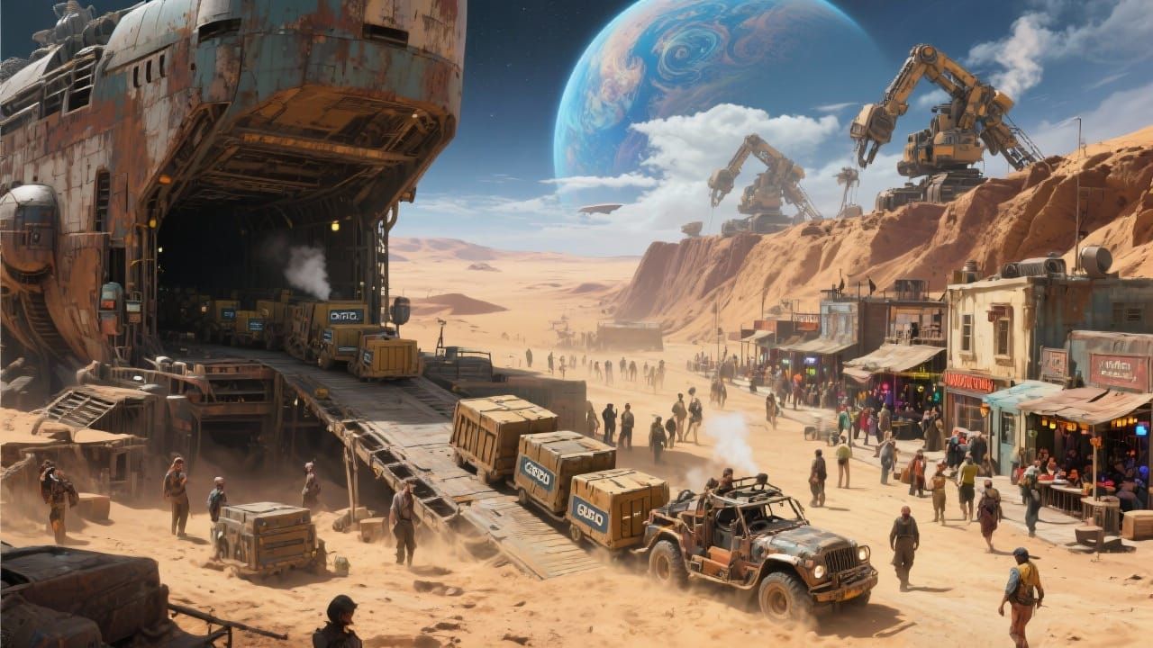 Retro-Futuristic Space Mining Outpost Resupply