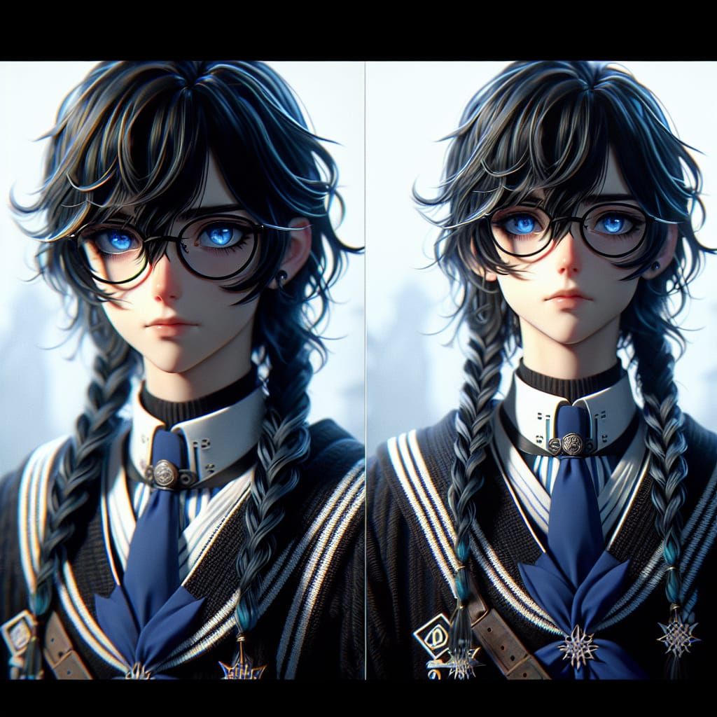 Mexican Boy with Braids in Anime Style