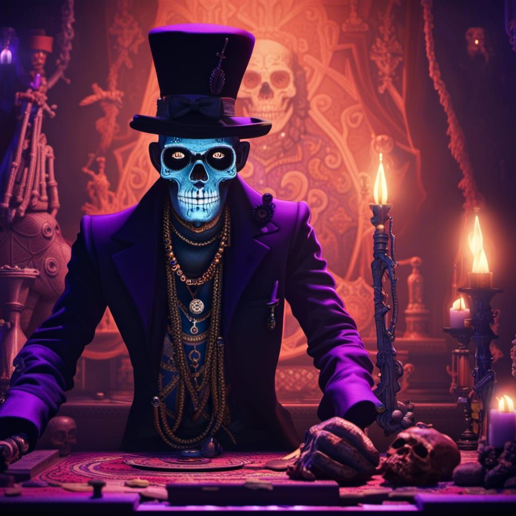Baron Samedi at Voodoo Altar in Dark Fantasy Style