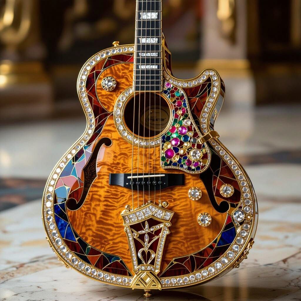 Luxurious Diamond and Gold Guitar as Abstract Art