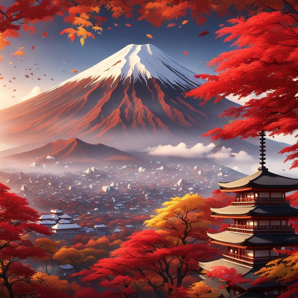 Mount Fuji in Autumn Fantasy Concept Art