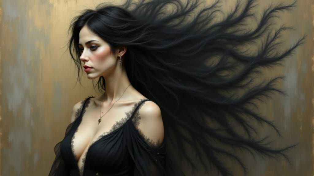 Ethereal Woman with Shadow in Dramatic Lighting