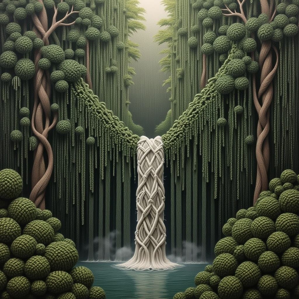 Impressionist Macrame Falls with Whimsical Fiber Texture