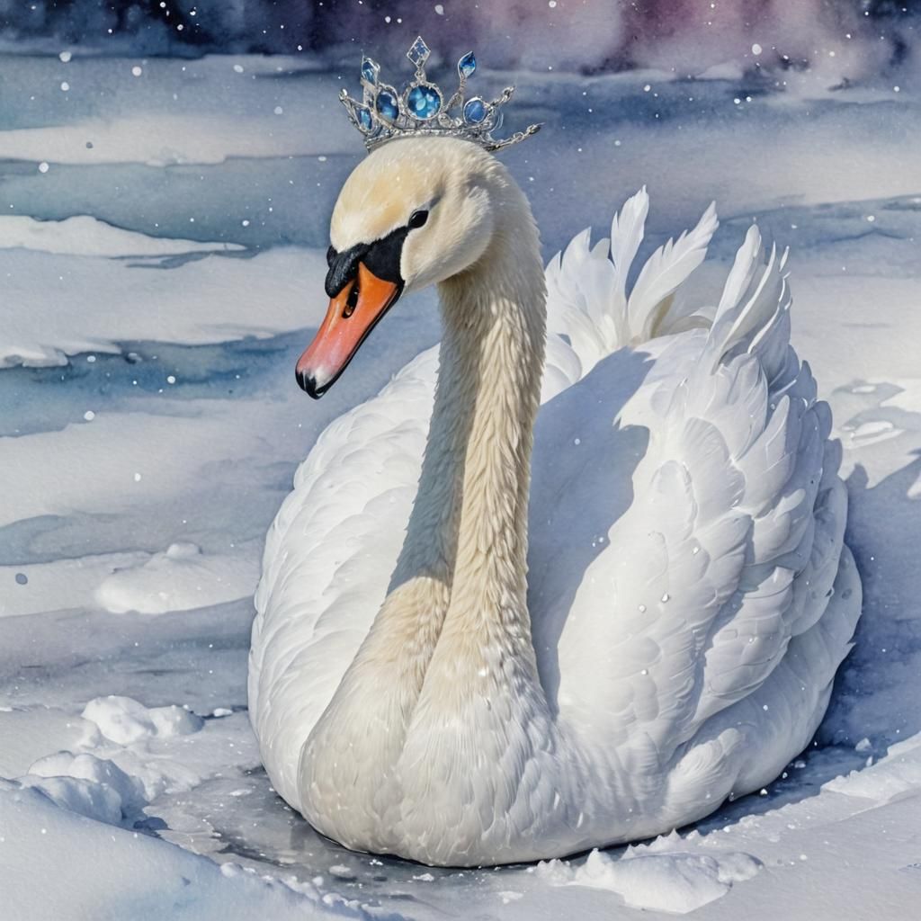 Swan Wearing a Crystal Crown, Splash Art Style