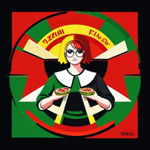Pizzeria Delivery Logo: Bauhaus-Style Grandmother with Pizza