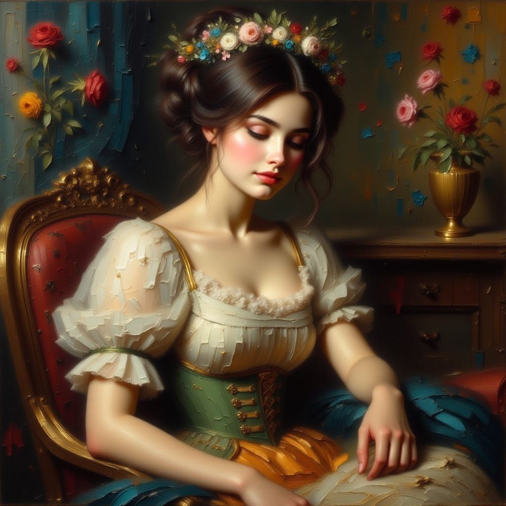 Victorian Woman Oil Portrait in Caravaggio Style