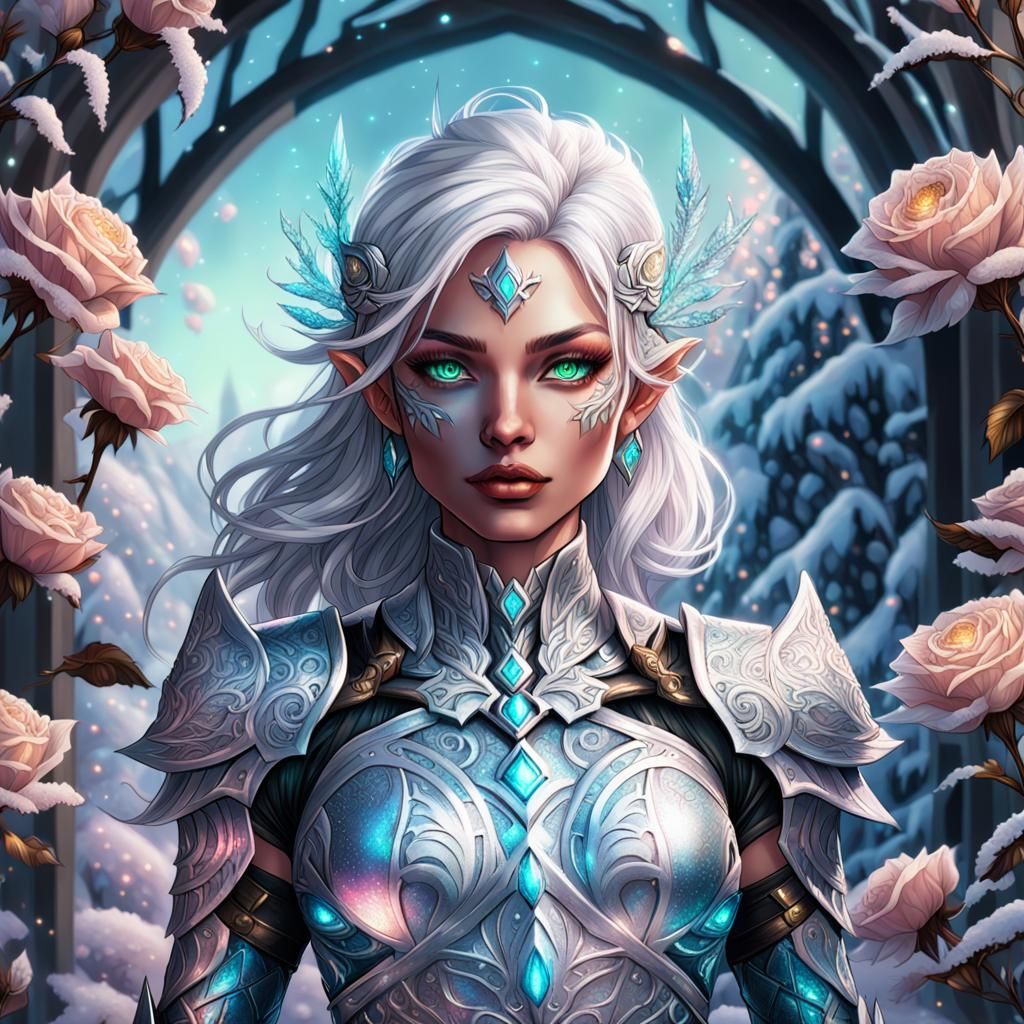 Fae Warrior Under Frozen Roses, Astral Illustration
