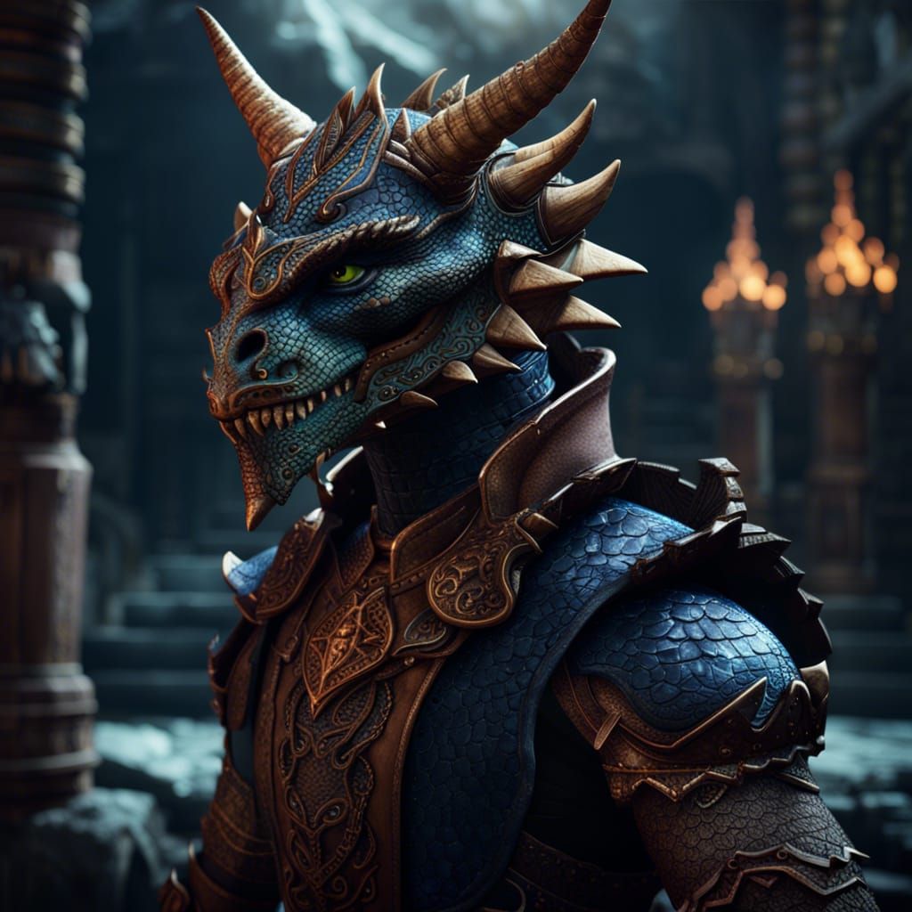 Handsome Dragonborn in Detailed Matte Painting
