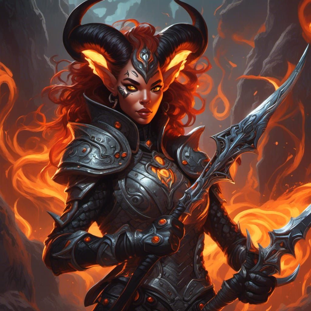 Tiefling Warrior with Dagger in Comic Book Art Style